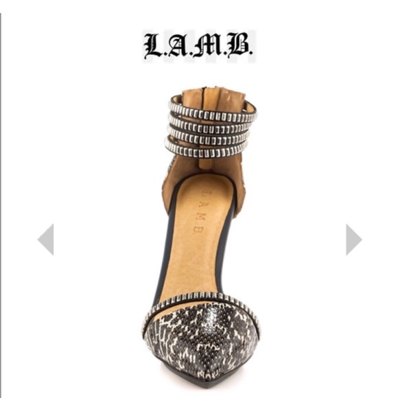 L.A.M.B snakeskin black, white and dark grey print stillettos. 4.5 inch heel. - Picture 3 of 11